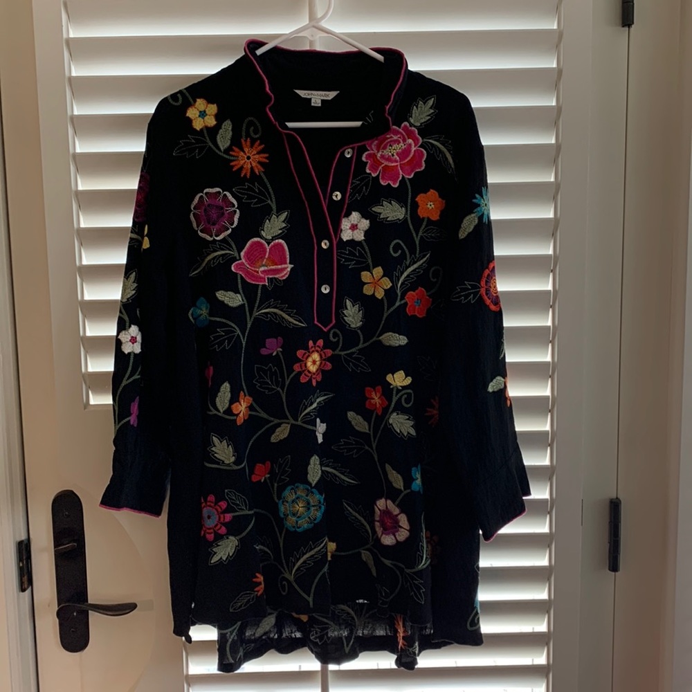 John Mark Black Floral Tunic